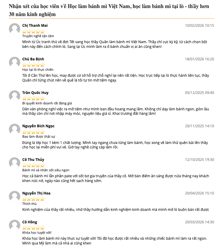Rating khoá học làm bánh mì